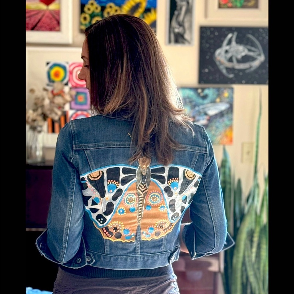 White House Black Market Denim Jacket Hand-painted